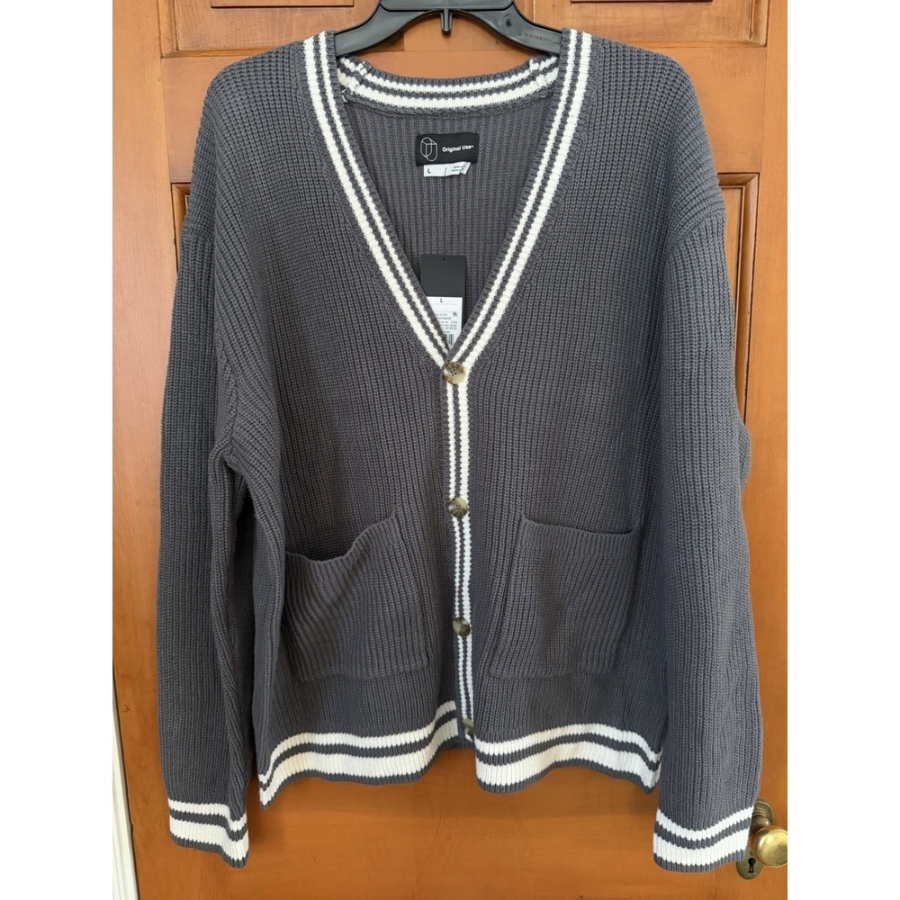 Men's Original Use Dark Gray & White Cardigan Size Large NWT